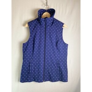 Coldwater Creek Polka Dot Vest Womens M Navy Zip Front Sleeveless Layering